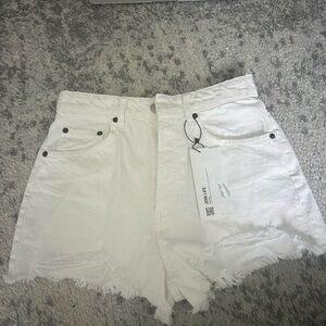 Zara White High Waist Shorts with Distressed Hem